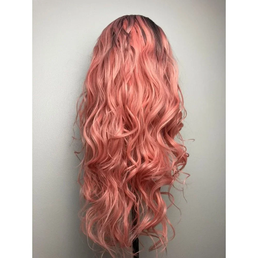 Black Root Peach Pink Wig